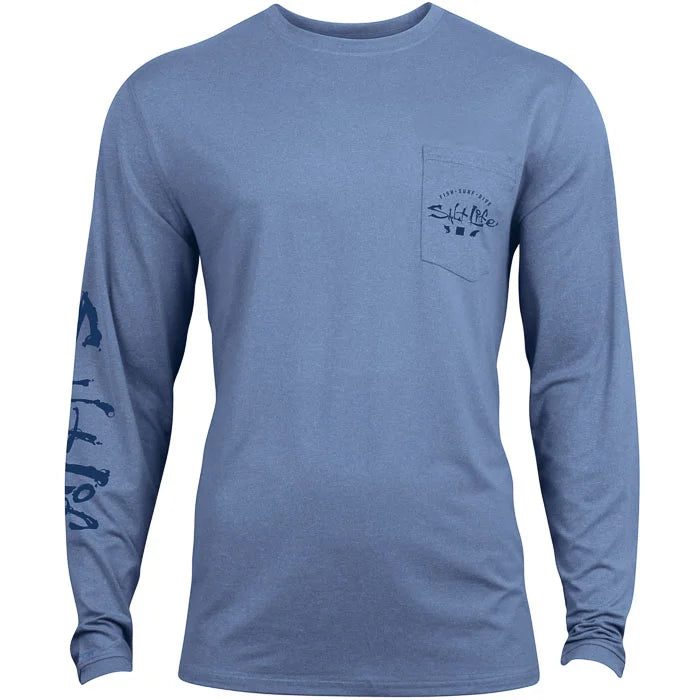 Watermans Trifecta Performance Long Sleeve Pocket Tee- Harbor Blue