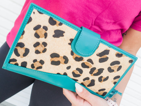 The Everything Clutch - Teal Cheetah