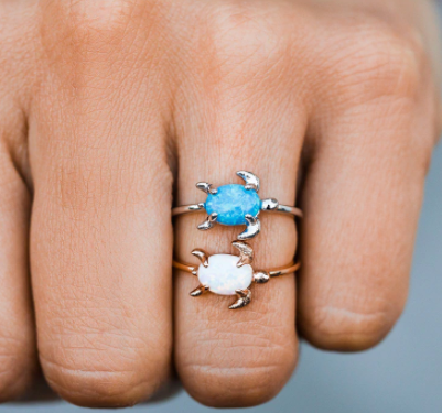 Pura Vida Opal Sea Turtle Ring - Silver