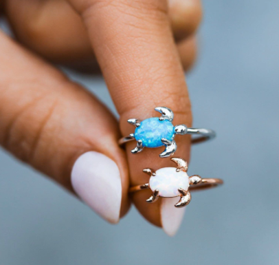 Pura Vida Opal Sea Turtle Ring - Silver