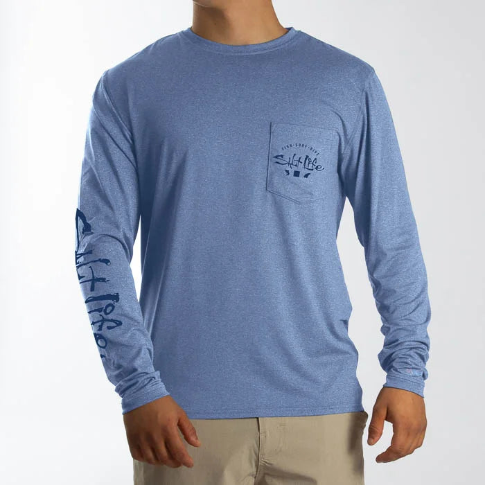 Watermans Trifecta Performance Long Sleeve Pocket Tee- Harbor Blue